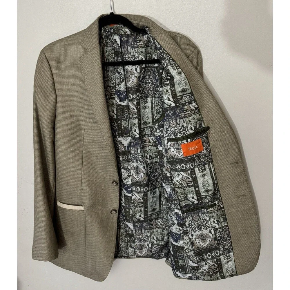Tallia Men’s Size 42L Tan/Beige Two-Button Sport Coat Blazer Jacket
